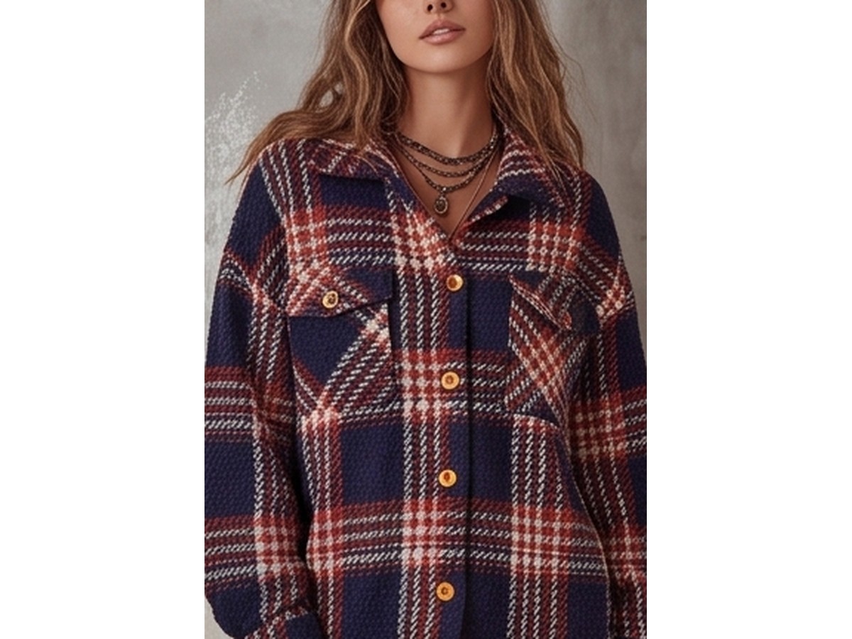 Plaid Knit Shirt Jacket